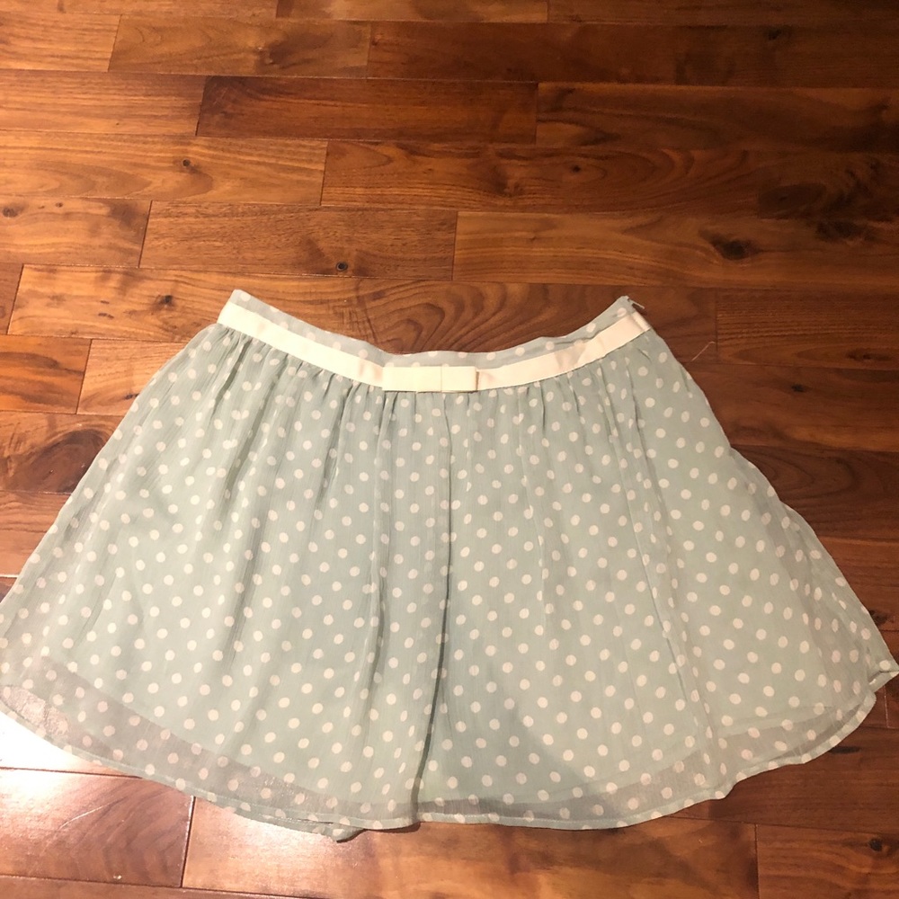 Mint Mini Skirt with cream polka dots and bow
